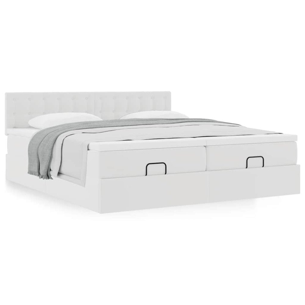 vidaXL Ottoman sängram med madrasser vit 200x200 cm konstläder