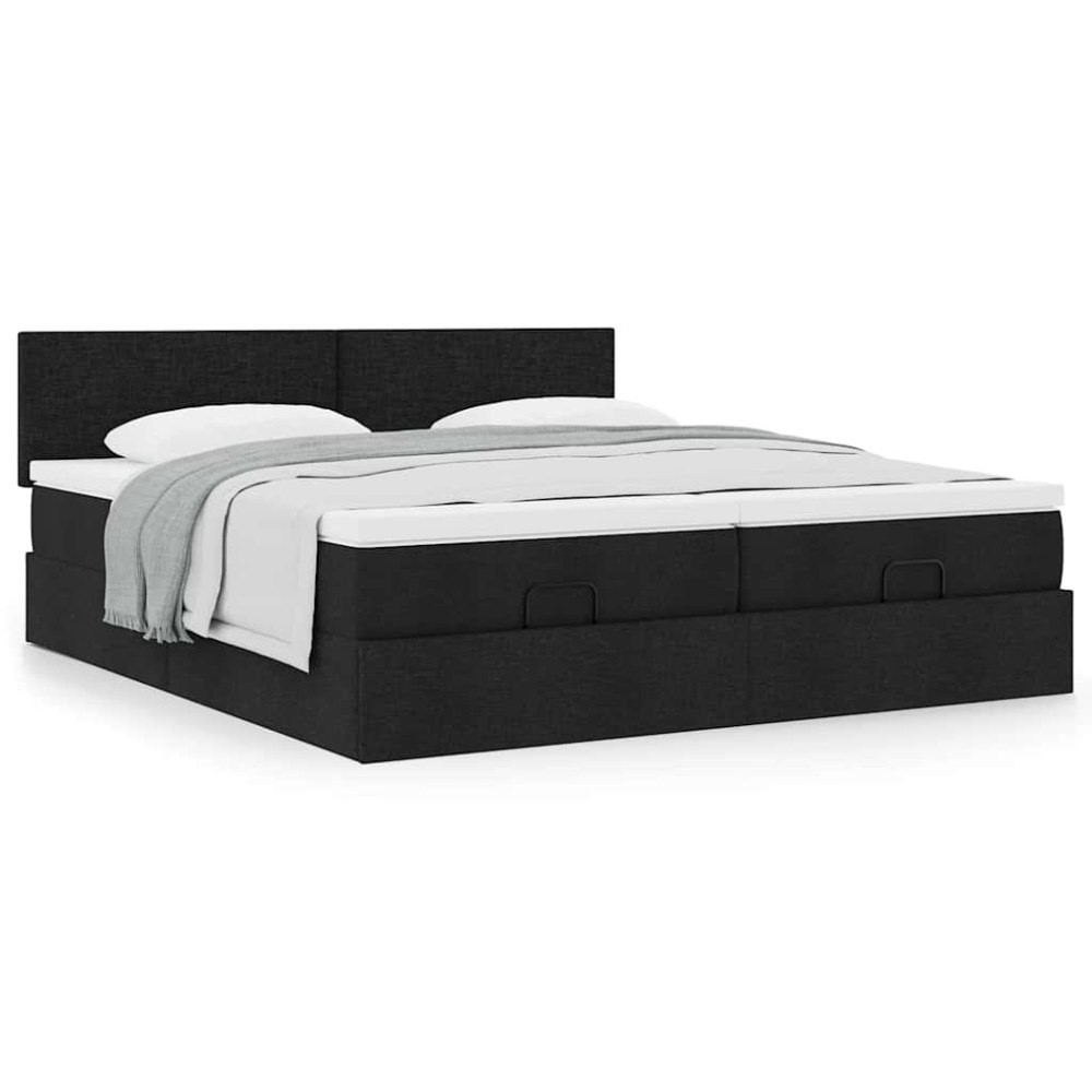 vidaXL Ottoman sängram med madrasser svart 200x200 cm tyg