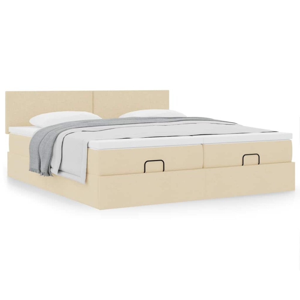 vidaXL Ottoman sängram med madrasser gräddvit 200x200 cm tyg