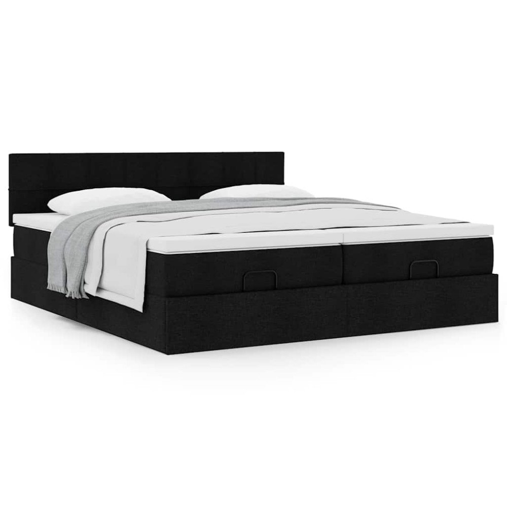 vidaXL Ottoman sängram med madrasser svart 180x200 cm tyg