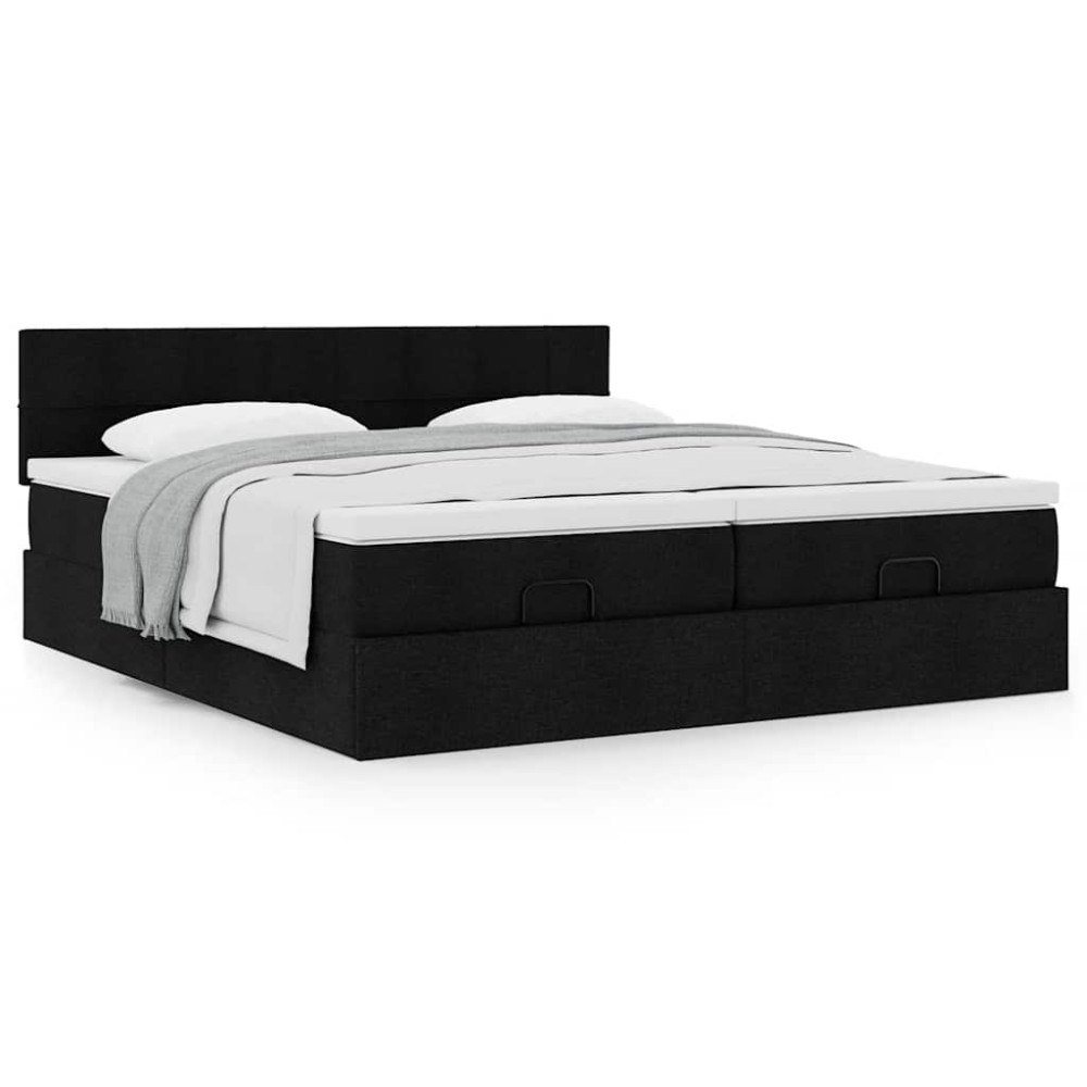 vidaXL Ottoman sängram med madrasser svart 200x200 cm tyg