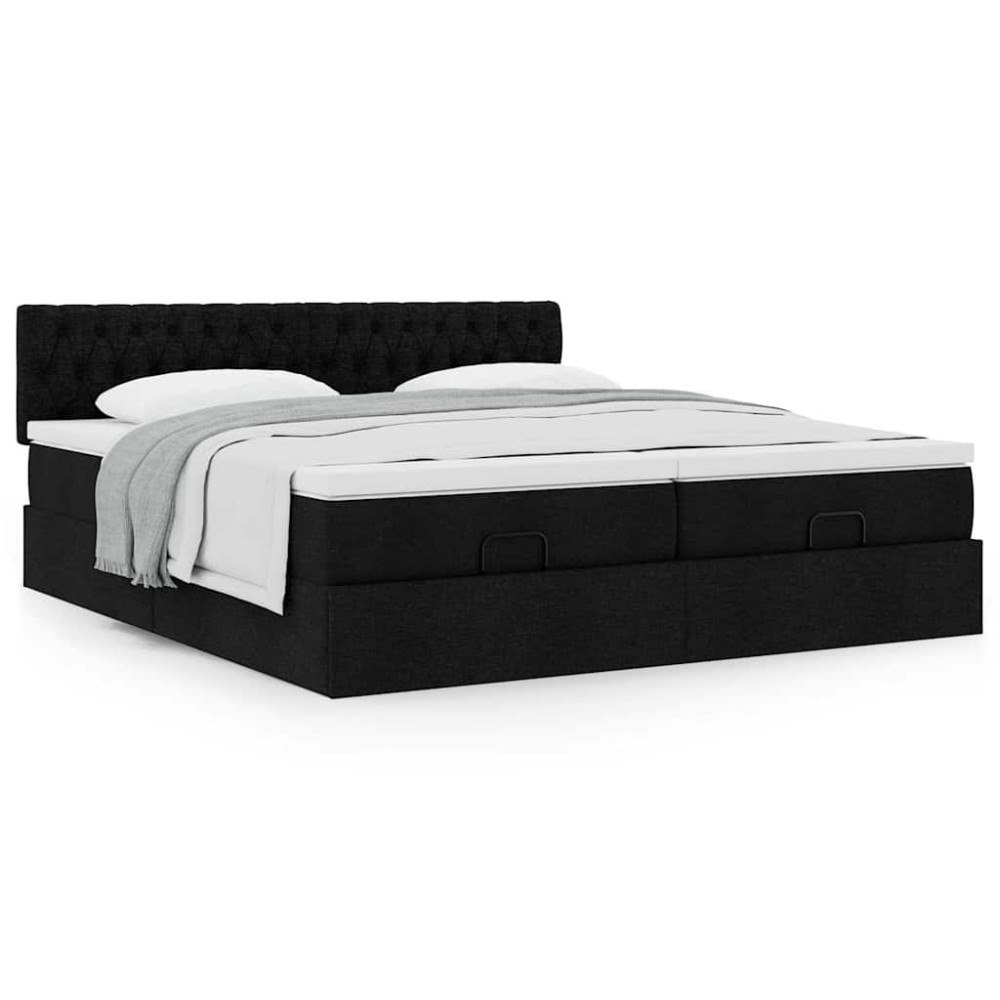 vidaXL Ottoman sängram med madrasser svart 180x200 cm tyg