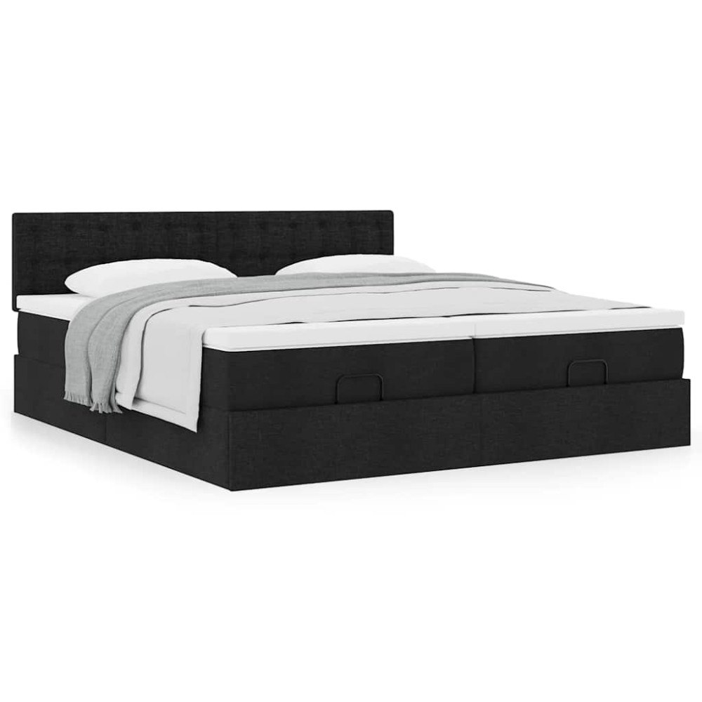 vidaXL Ottoman sängram med madrasser svart 160x200 cm tyg