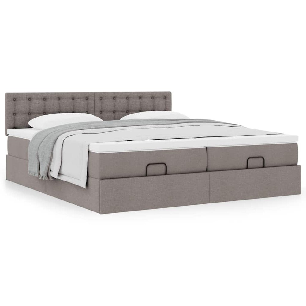 vidaXL Ottoman sängram med madrasser taupe 180x200 cm tyg