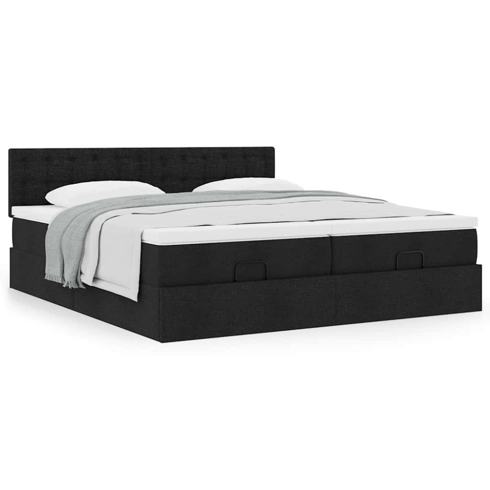 vidaXL Ottoman sängram med madrasser svart 200x200 cm tyg