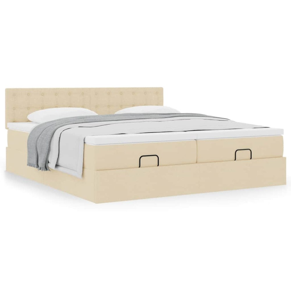 vidaXL Ottoman sängram med madrasser gräddvit 200x200 cm tyg