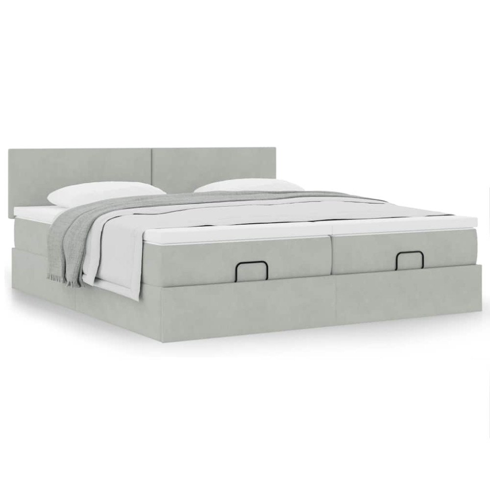 vidaXL Ottoman sängram med madrasser ljusgrå 160x200 cm sammet