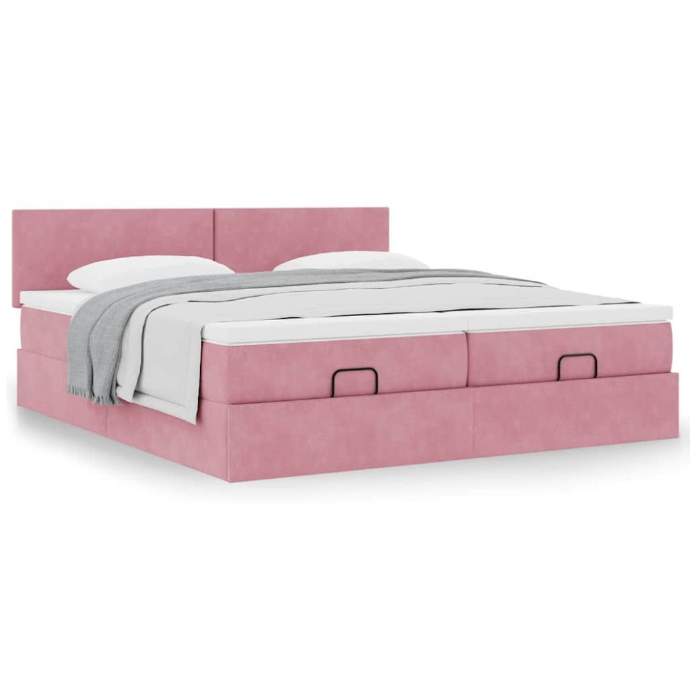vidaXL Ottoman sängram med madrasser rosa 160x200 cm sammet
