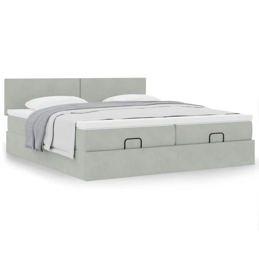 vidaXL Ottoman sängram med madrasser ljusgrå 180x200 cm sammet