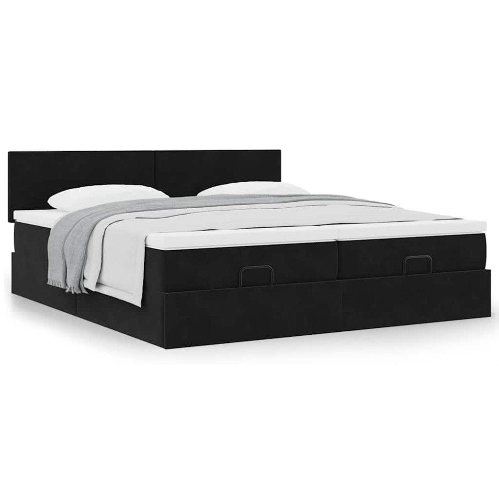 vidaXL Ottoman sängram med madrasser svart 180x200 cm sammet