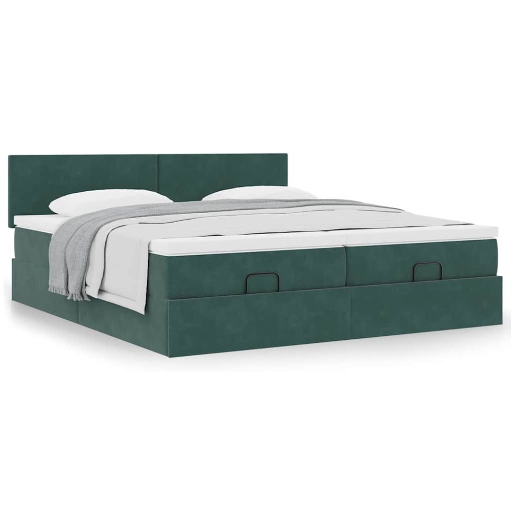 vidaXL Ottoman sängram med madrasser mörkgrön 180x200 cm sammet