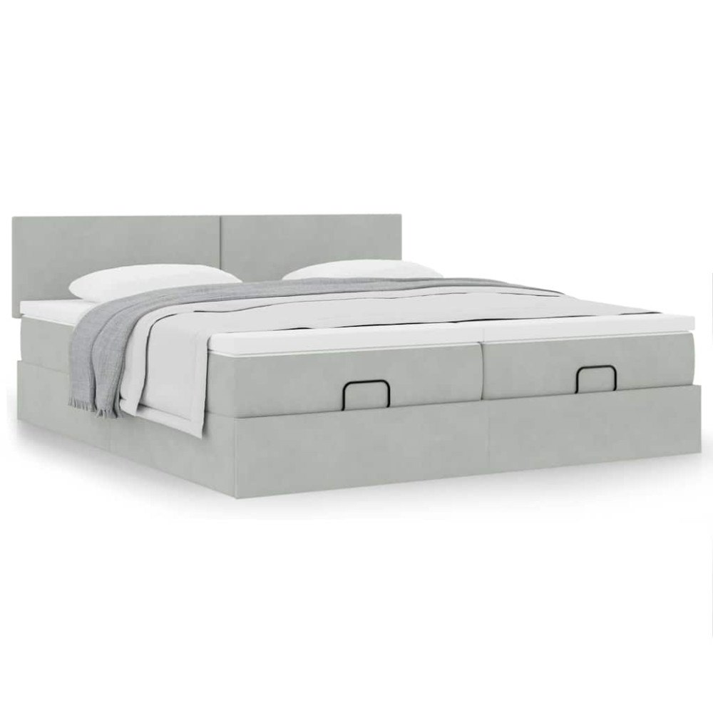 vidaXL Ottoman sängram med madrasser ljusgrå 200x200 cm sammet