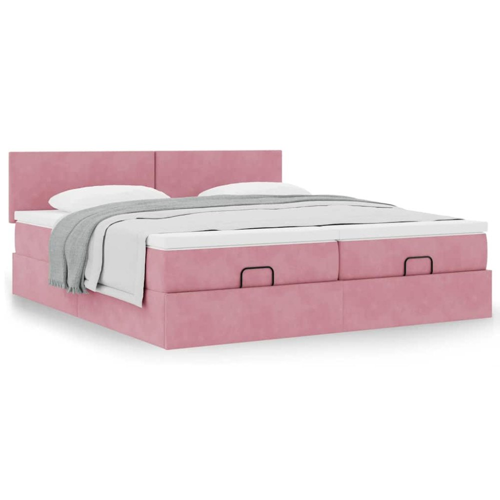 vidaXL Ottoman sängram med madrasser rosa 200x200 cm sammet