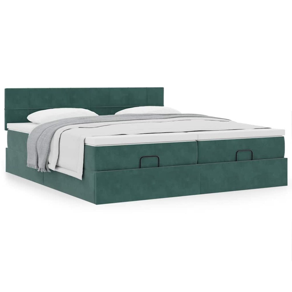 vidaXL Ottoman sängram med madrasser mörkgrön 180x200 cm sammet