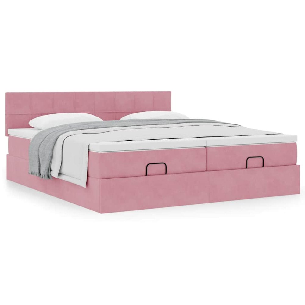 vidaXL Ottoman sängram med madrasser rosa 200x200 cm sammet