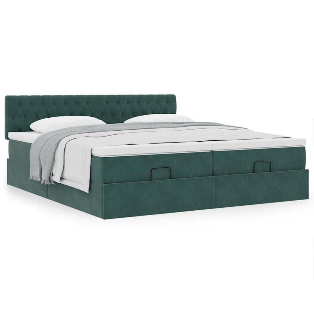 vidaXL Ottoman sängram med madrasser mörkgrön 200x200 cm sammet
