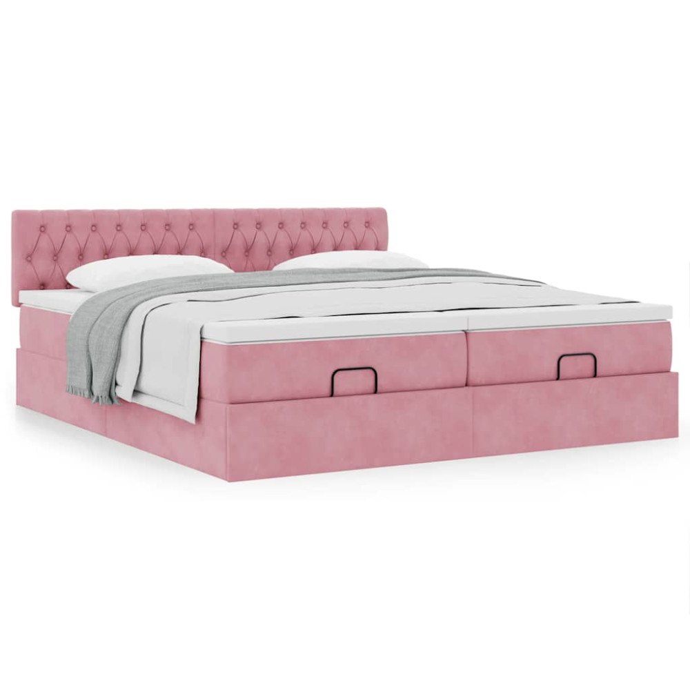vidaXL Ottoman sängram med madrasser rosa 200x200 cm sammet