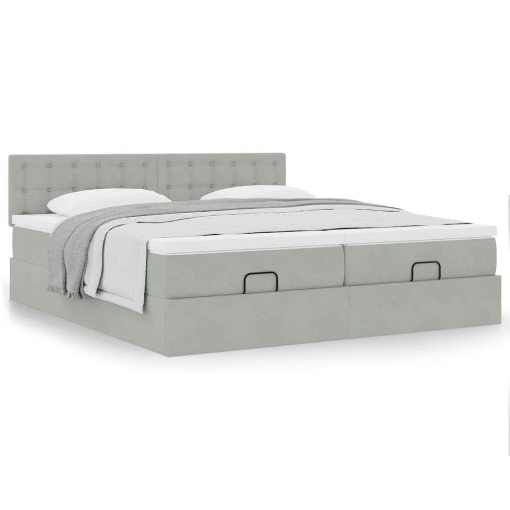 vidaXL Ottoman sängram med madrasser ljusgrå 160x200 cm sammet
