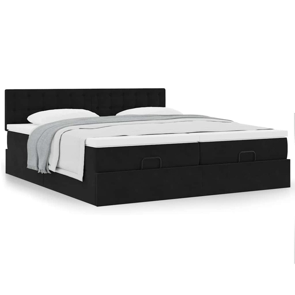 vidaXL Ottoman sängram med madrasser svart 180x200 cm sammet