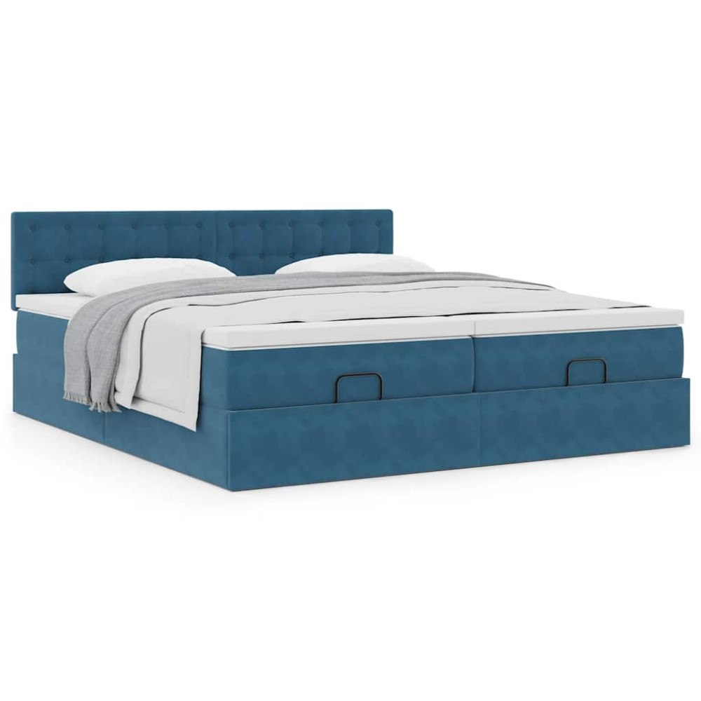 vidaXL Ottoman sängram med madrasser mörkblå 180x200 cm sammet