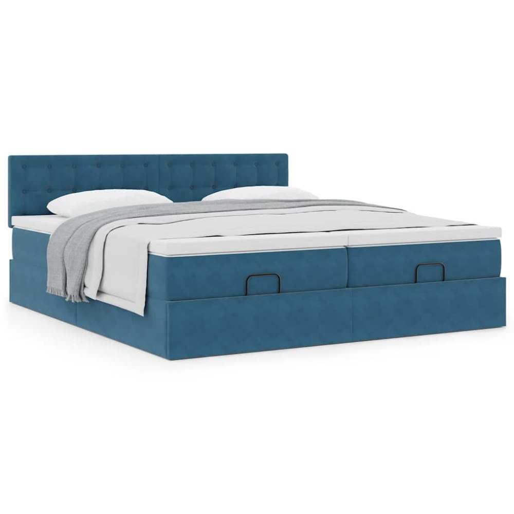 vidaXL Ottoman sängram med madrasser mörkblå 200x200 cm sammet