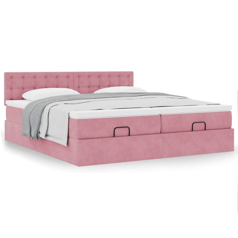 vidaXL Ottoman sängram med madrasser rosa 200x200 cm sammet