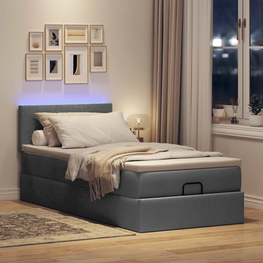vidaXL Ottoman sängram med madrass mörkgrå 100x200 cm tyg