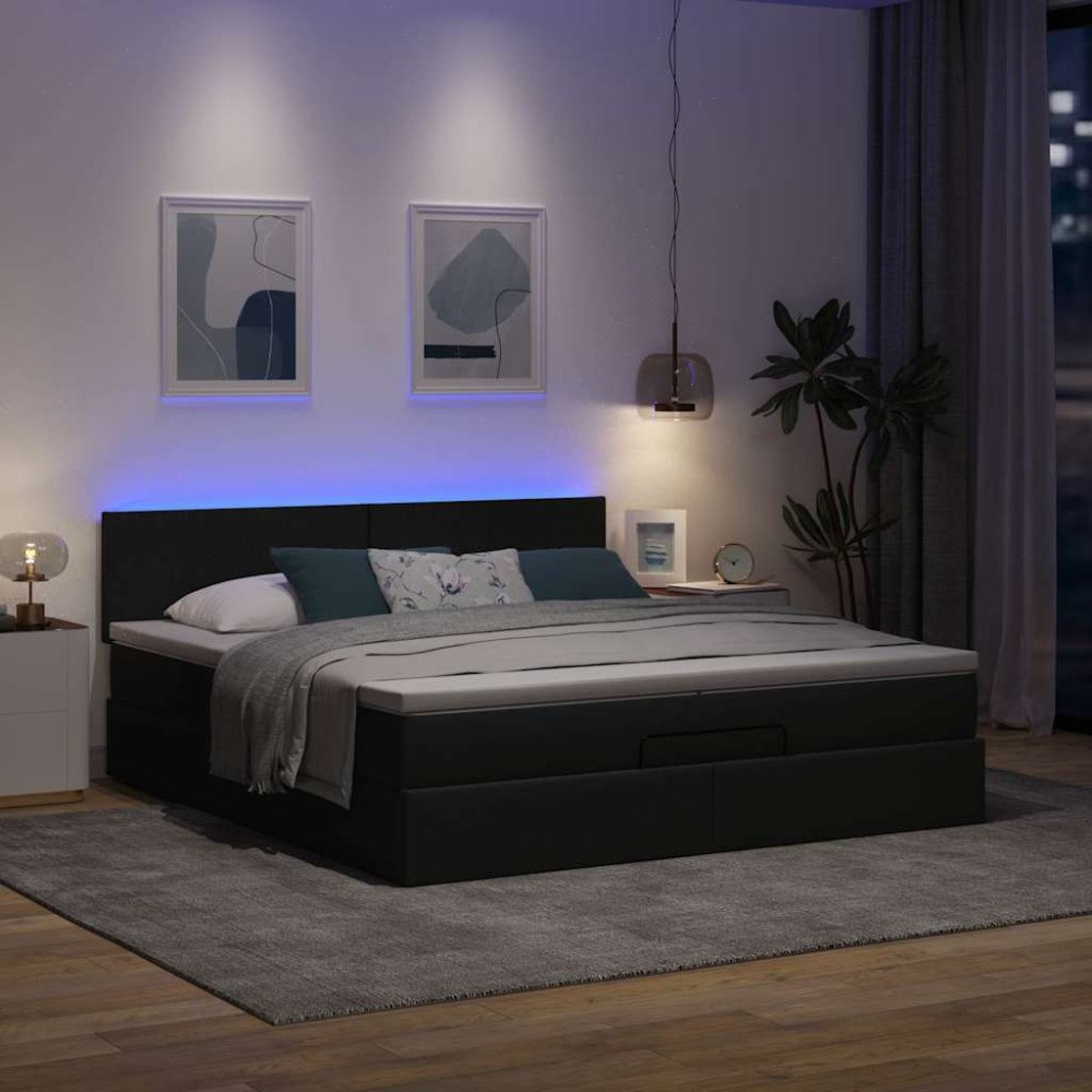 vidaXL Ottoman sängram med madrasser mörkgrå 200x200 cm tyg