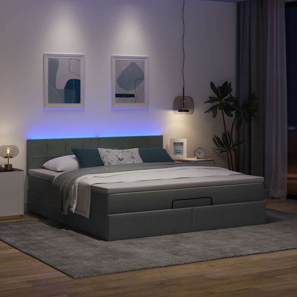 vidaXL Ottoman sängram med madrass mörkgrå 160x200 cm tyg