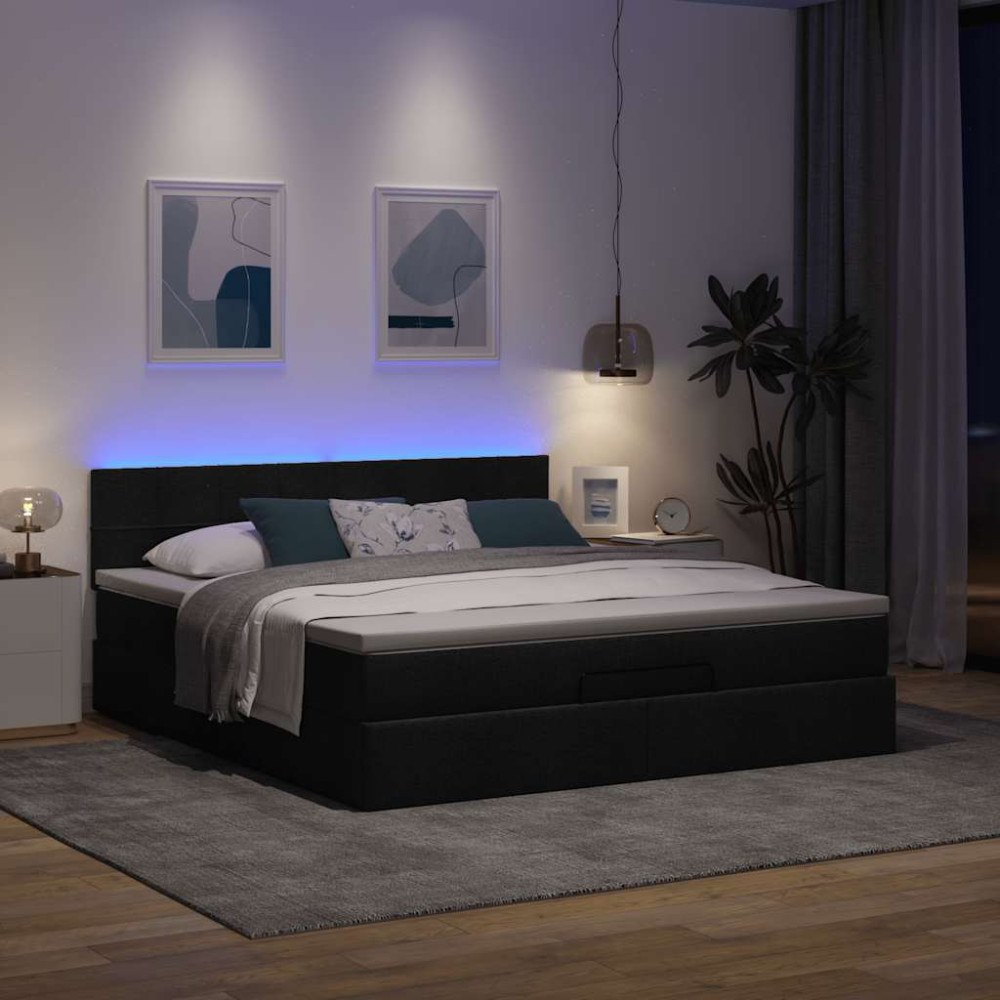 vidaXL Ottoman sängram med madrass svart 160x200 cm tyg