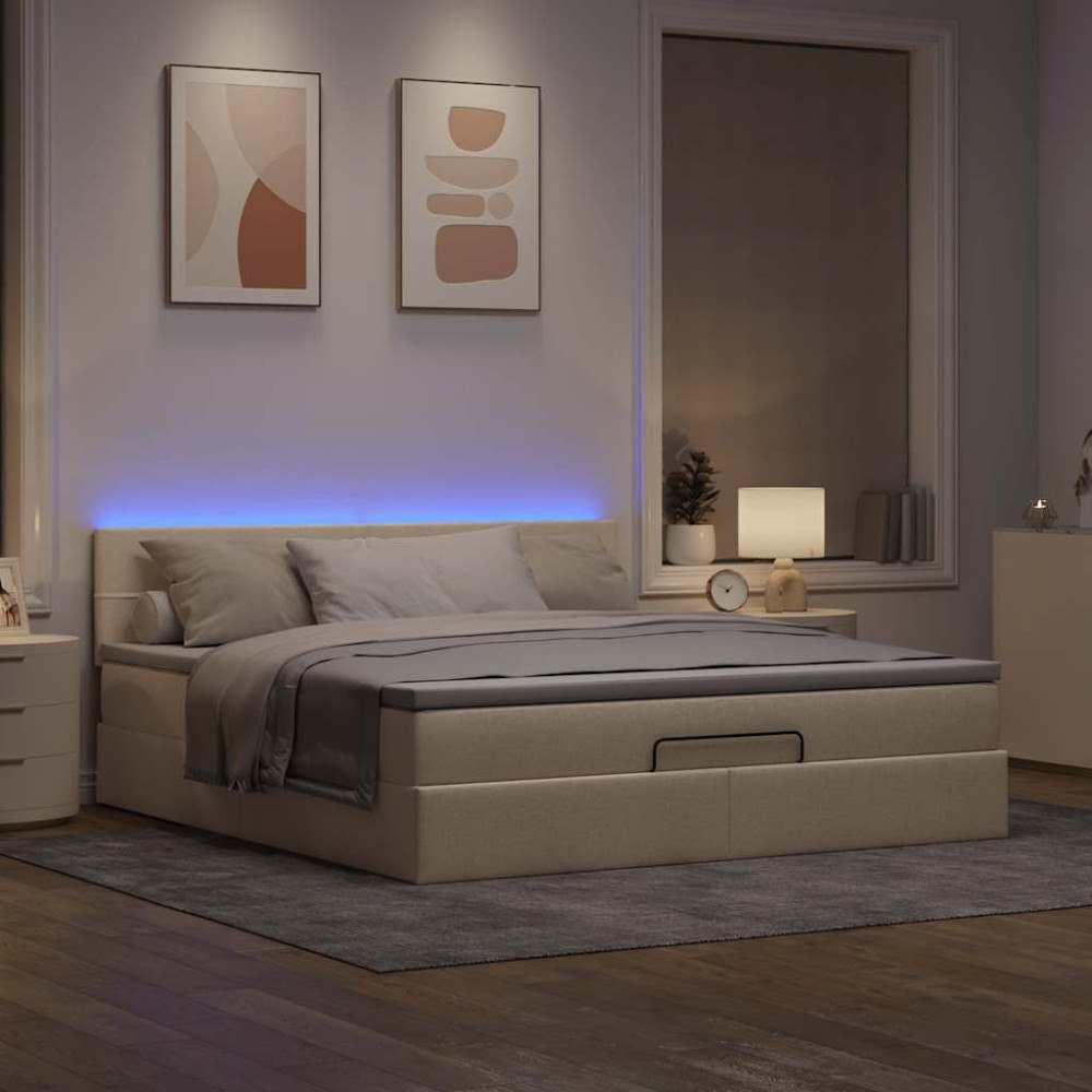 vidaXL Ottoman sängram med madrass gräddvit 160x200 cm tyg