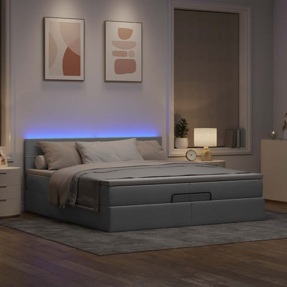 vidaXL Ottoman sängram med madrasser ljusgrå 200x200 cm tyg