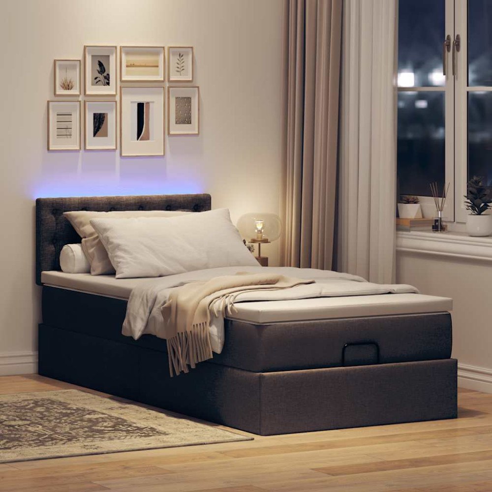 vidaXL Ottoman sängram med madrass mörkbrun 90x190 cm tyg