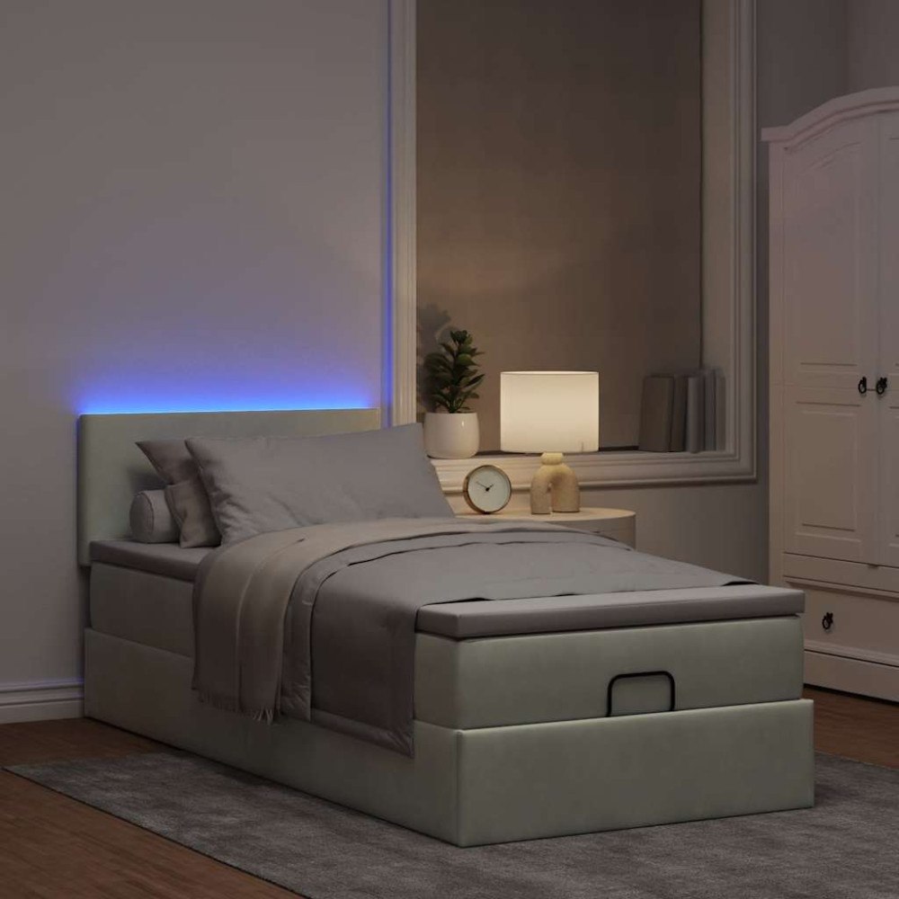 vidaXL Ottoman sängram med madrass ljusgrå 90x200 cm sammet
