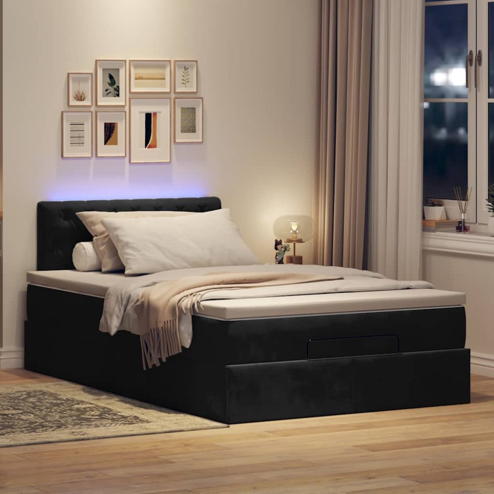 vidaXL Ottomansk säng med madrass & LED-lampor svart 120x190cm sammet