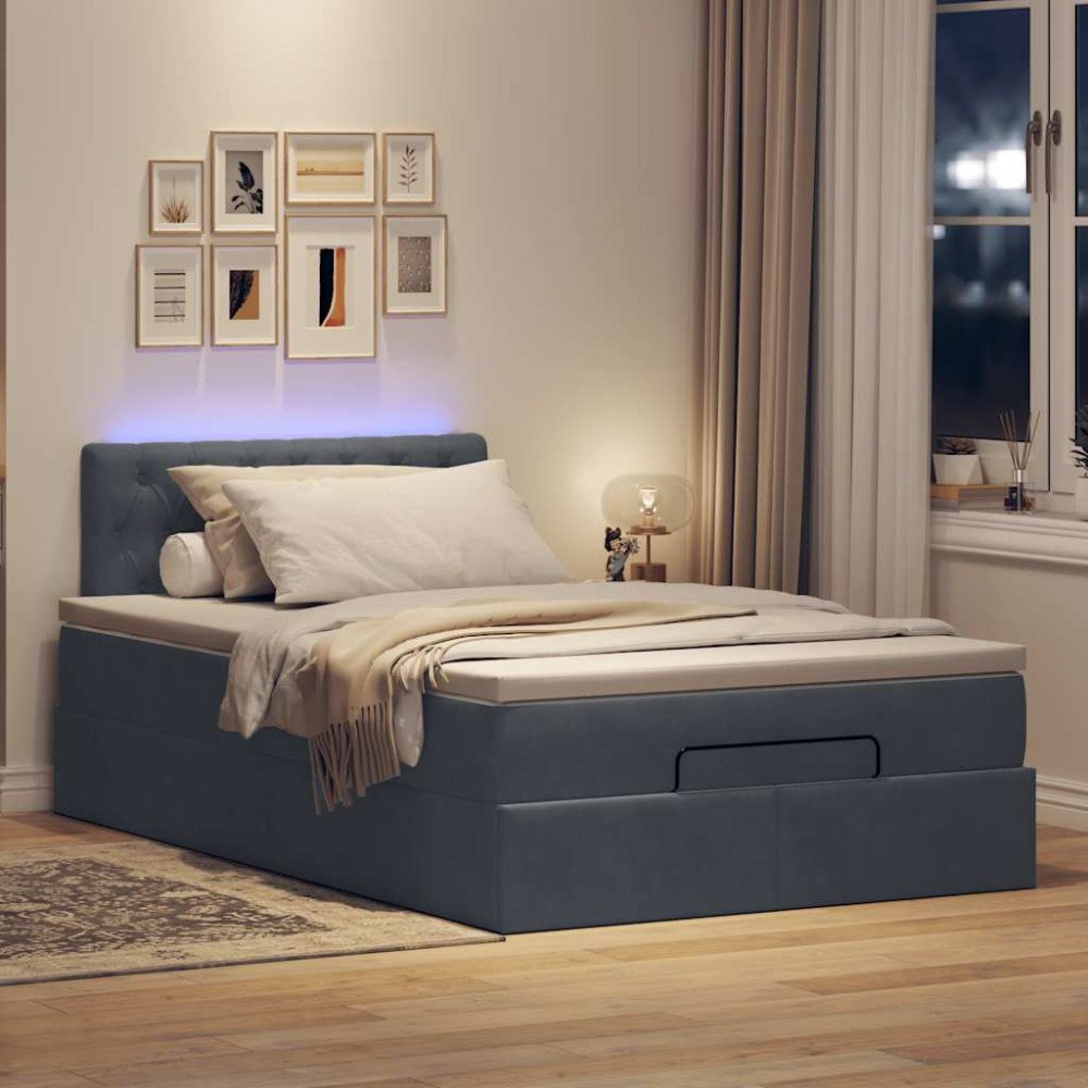 vidaXL Ottoman sängram med madrass mörkgrå 120x200 cm sammet