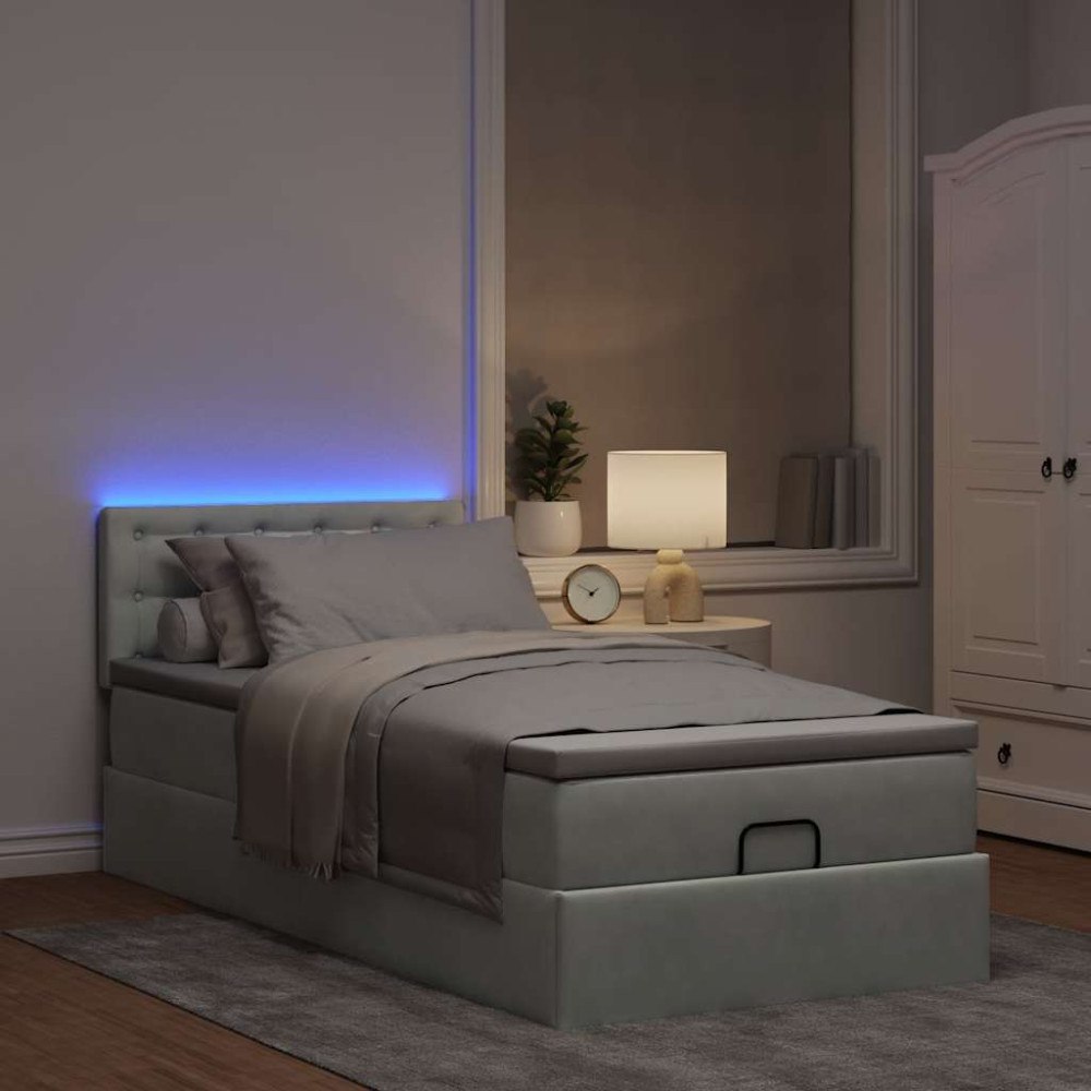vidaXL Ottoman sängram med madrass ljusgrå 80x200 cm sammet