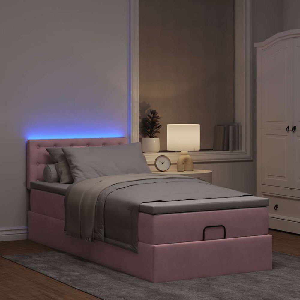 vidaXL Ottoman sängram med madrass rosa 90x190 cm sammet