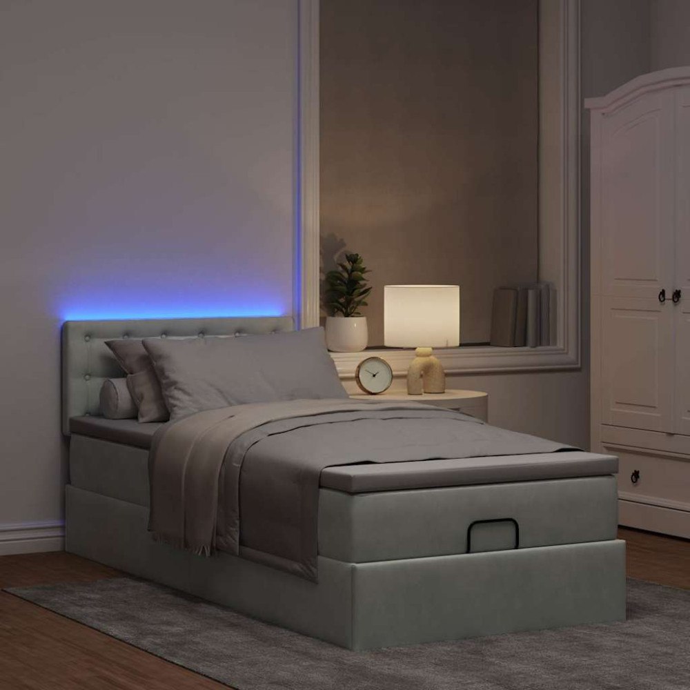 vidaXL Ottoman sängram med madrass ljusgrå 90x200 cm sammet