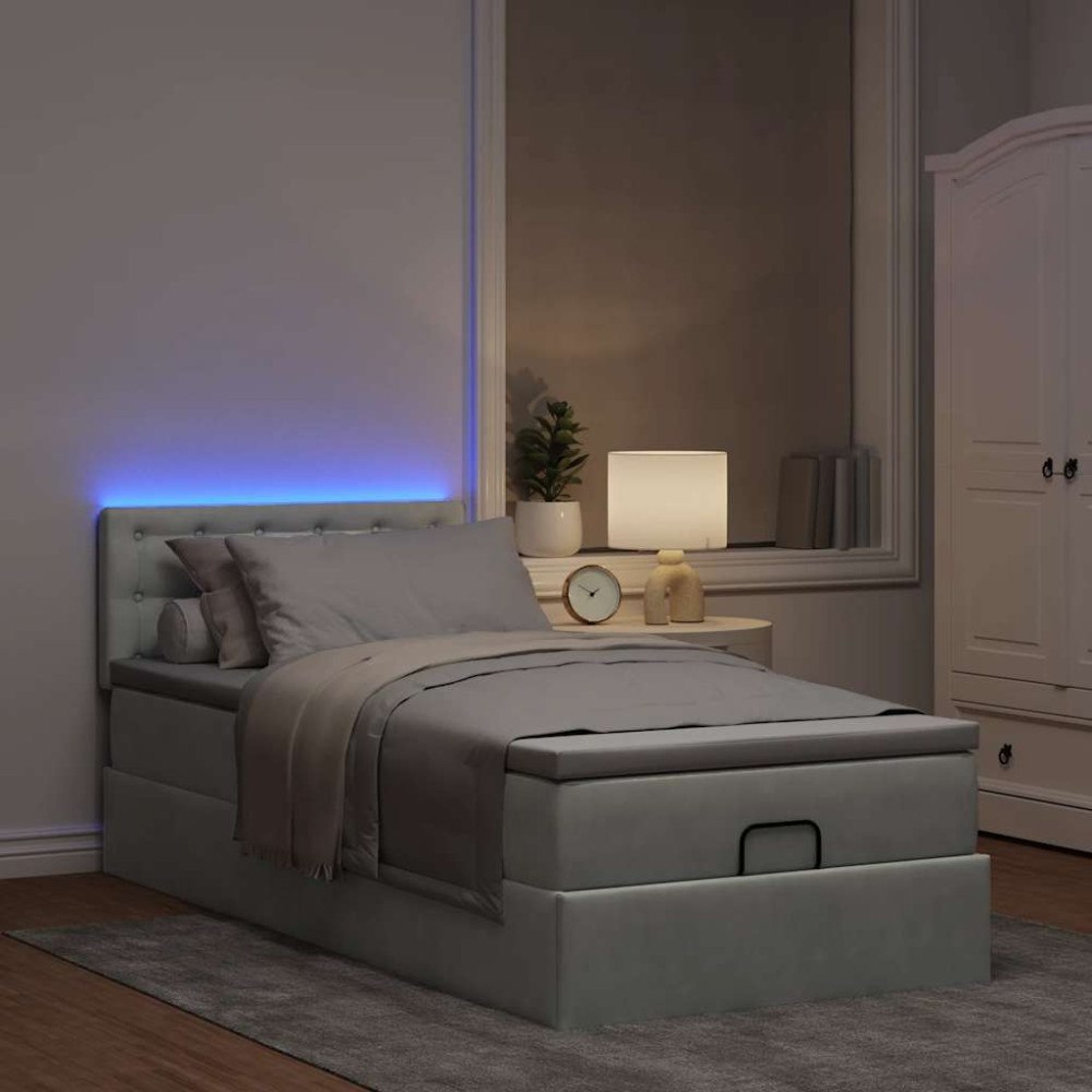 vidaXL Ottoman sängram med madrass ljusgrå 100x200 cm sammet