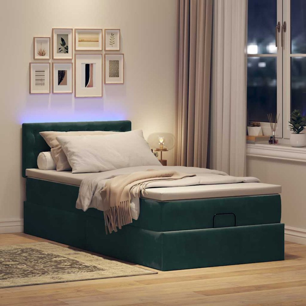 vidaXL Ottoman sängram med madrass mörkgrön 100x200 cm sammet