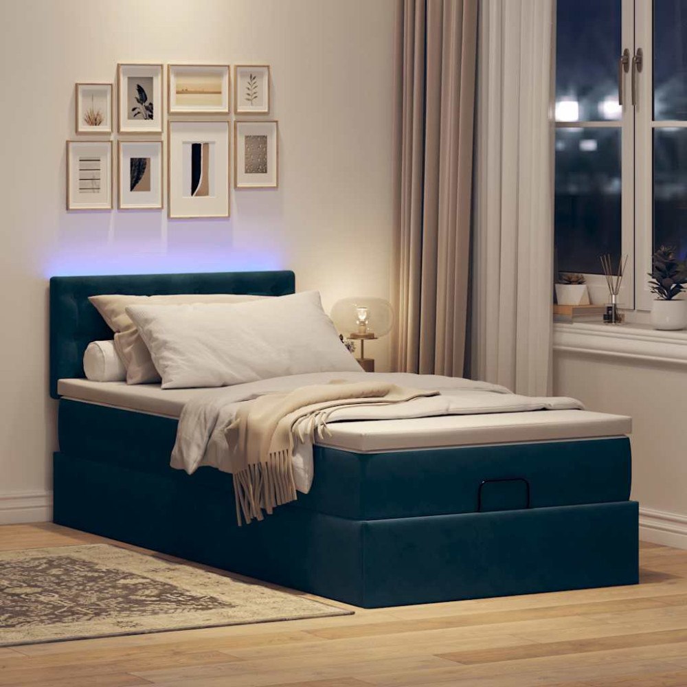 vidaXL Ottoman sängram med madrass mörkblå 100x200 cm sammet