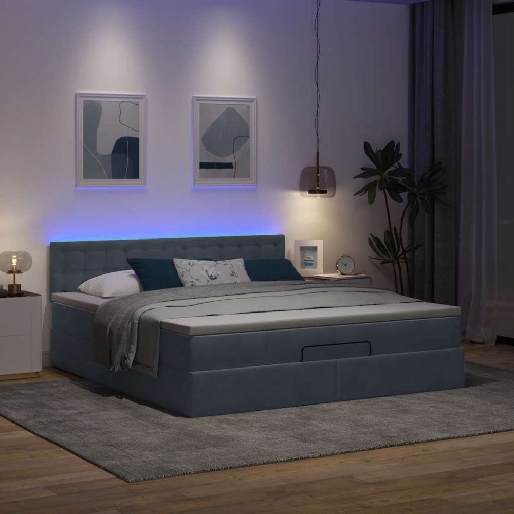 vidaXL Ottoman sängram med madrass mörkgrå 180x200 cm sammet