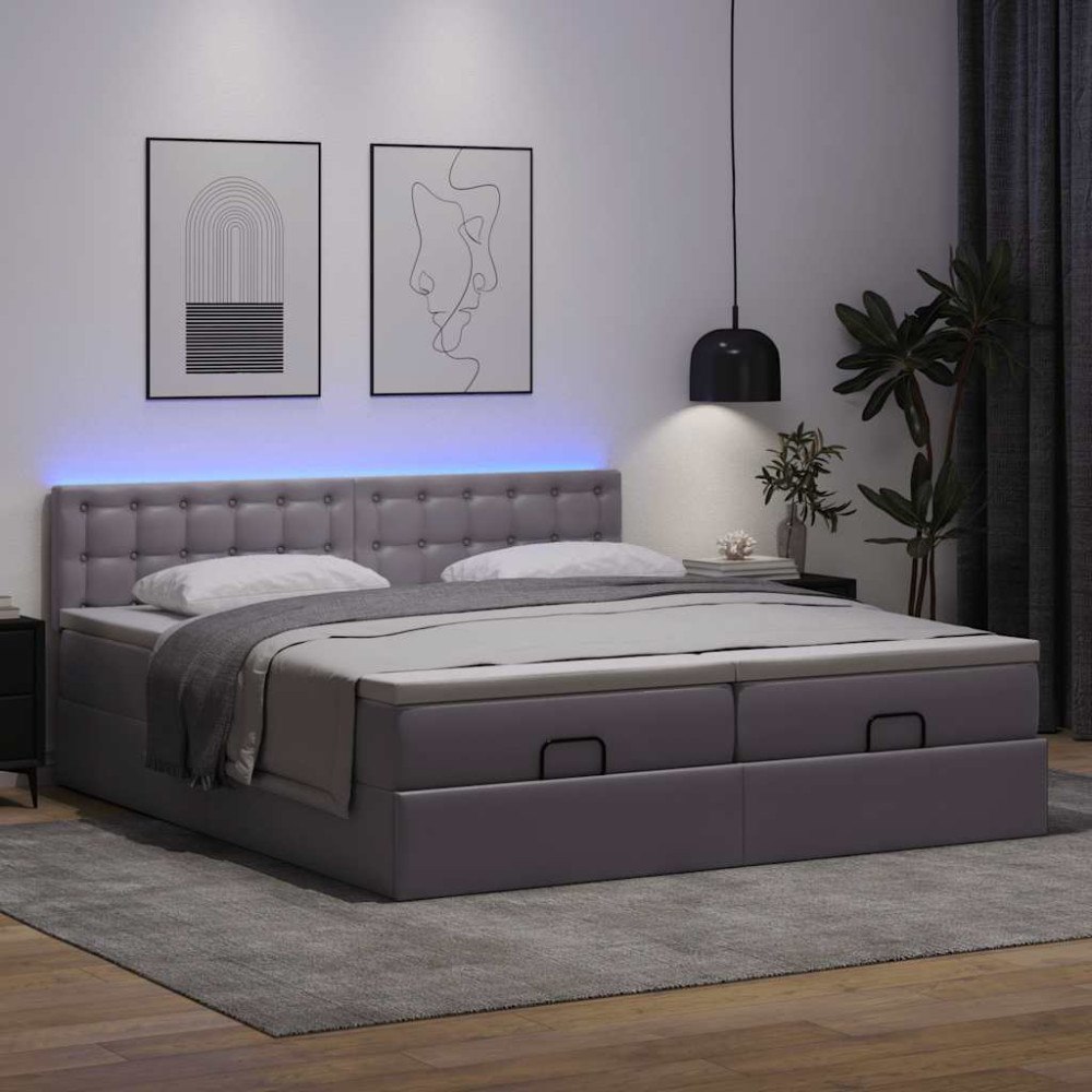 vidaXL Ottoman sängram med madrasser grå 200x200 cm konstläder