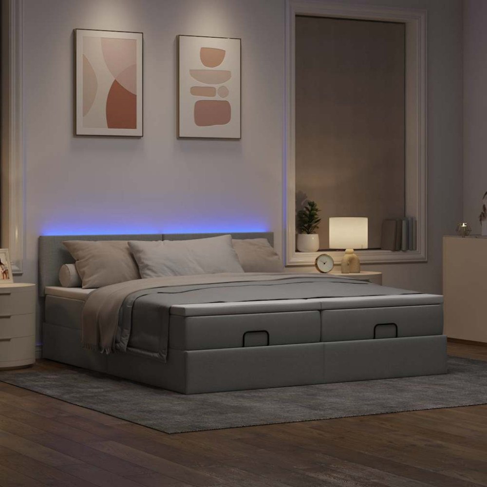 vidaXL Ottoman sängram med madrasser ljusgrå 160x200 cm tyg