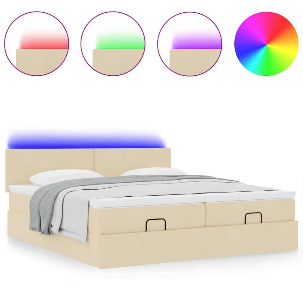 vidaXL Ottoman sängram med madrasser gräddvit 200x200 cm tyg