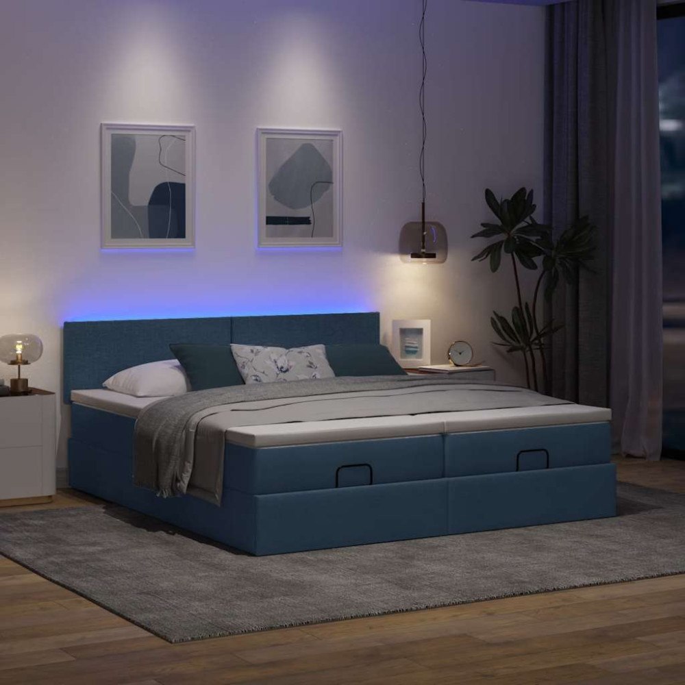 vidaXL Ottoman sängram med madrasser blå 200x200 cm tyg