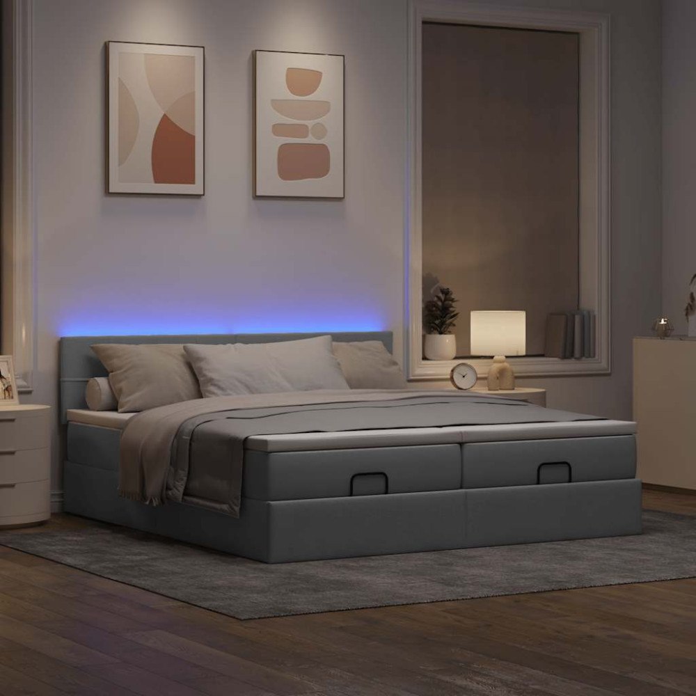 vidaXL Ottoman sängram med madrasser ljusgrå 160x200 cm tyg