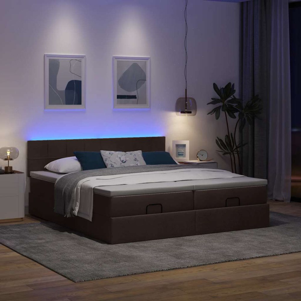 vidaXL Ottoman sängram med madrasser mörkbrun 180x200 cm tyg