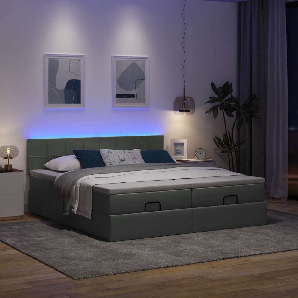 vidaXL Ottoman sängram med madrasser mörkgrå 200x200 cm tyg